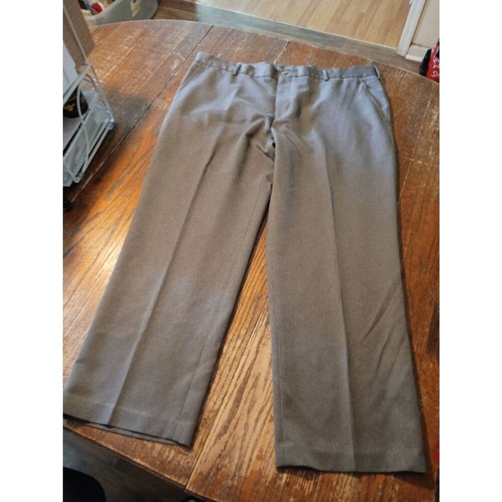 42x30 Van Heusen Traveler Classic Grey Dress Pants Trousers Flat Front Pockets